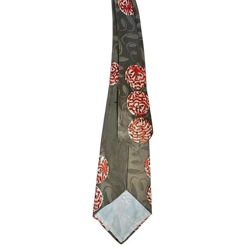 40s-50s Swing VTG Necktie Neck Tie Bronze Rayon Satin/Red  Balls Spheres Atomic